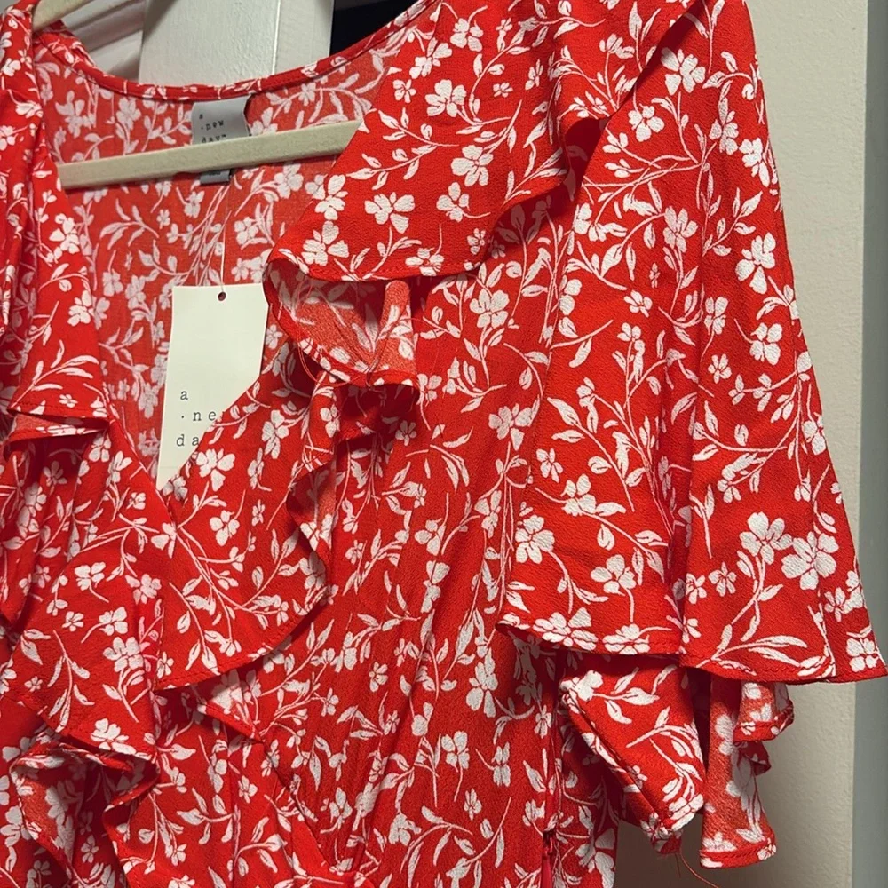 NWT Target A New Day Red Floral Ruffle Maxi Dress with Flutter Sleeves XL - Picture 5 of 8